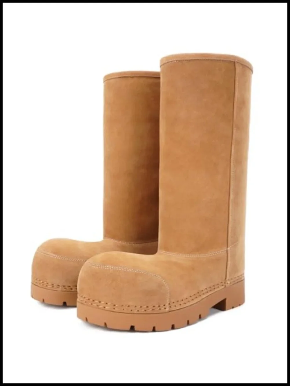 Faux Suede Platform Snow Boots Women Round Toe Knee High Chunky Heel Fur Lining